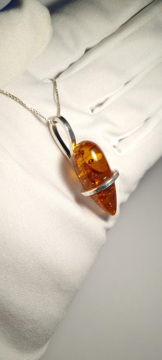 Sterling Silver Necklace and Amber Pendant