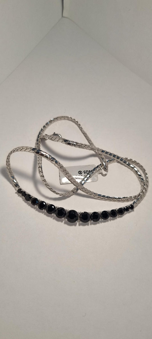 Sterling Silver and Black Spinel Necklace