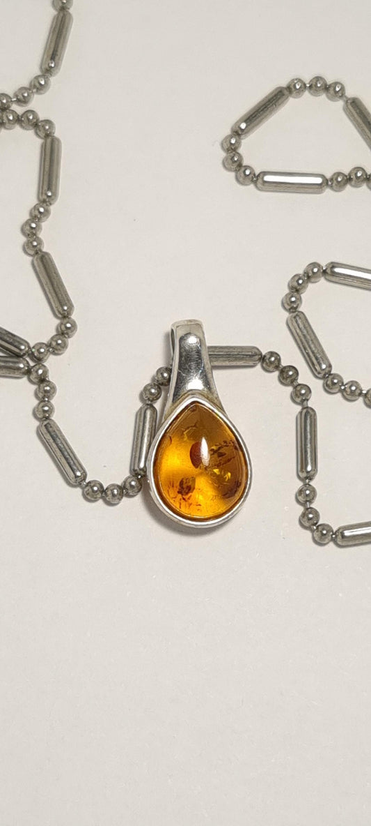 Gold Plated Sterling Silver Necklace and Amber Pendant